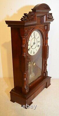 Restored Seth Thomas Rare&grand Hecla 1885 Mahogany Antique Cabinet Clock