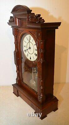 Restored Seth Thomas Rare&grand Hecla 1885 Mahogany Antique Cabinet Clock