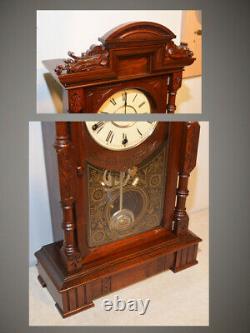 Restored Seth Thomas Rare&grand Hecla 1885 Mahogany Antique Cabinet Clock