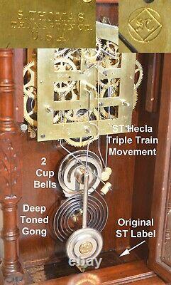 Restored Seth Thomas Rare&grand Hecla 1885 Mahogany Antique Cabinet Clock