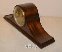 Restored Seth Thomas Tambour 12-1928 Antique Cabinet Clock In Ribbon Mahogany