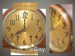 Restored Seth Thomas Tambour 12-1928 Antique Cabinet Clock In Ribbon Mahogany