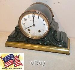 Restored Seth Thomas Tampa 1907 Antique Bronze & Verde Mantle & Shelf Clock