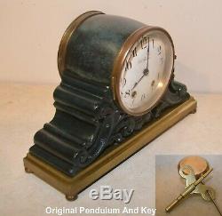 Restored Seth Thomas Tampa 1907 Antique Bronze & Verde Mantle & Shelf Clock