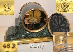 Restored Seth Thomas Tampa 1907 Antique Bronze & Verde Mantle & Shelf Clock