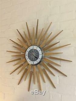 Royale Large Mid Century Seth Thomas Style Starburst Clock Blonde Spokes
