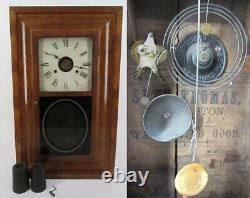 SETH THOMAS OGEE CLOCK antique mantel mantle walnut weights key scene RARE ALARM