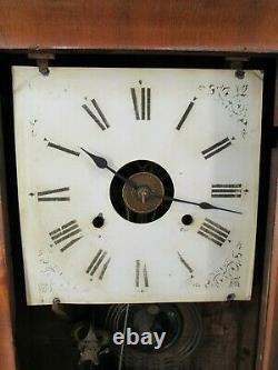 SETH THOMAS OGEE CLOCK antique mantel mantle walnut weights key scene RARE ALARM