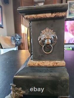 SETH THOMAS ORNATE MANTLE CLOCK 1880's ADAMANTINE LION'S HEADS WithKEY ANTIQUE
