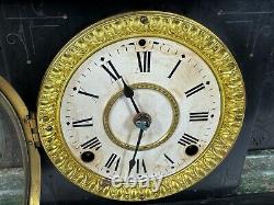 Seth Thomas 102 Adamantine Wood Case Brass Hermes Head Wind Up Mantel Clock RUNS
