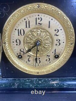 Seth Thomas 1880-1890 Adamantine Mantle Clock With Key Partial Working Antique