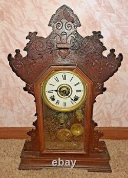Seth Thomas 298A Oak 8 Day Half Hour Mantle Clock w Key- kept time