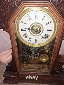 Seth Thomas 298A Oak 8 Day Half Hour Mantle Clock w Key- kept time