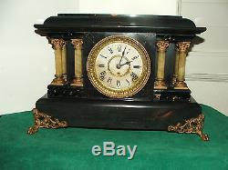 Seth Thomas 6 Pillar Mantle Clock Green Adamantine