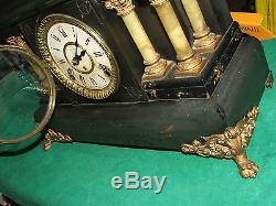 Seth Thomas 6 Pillar Mantle Clock Green Adamantine