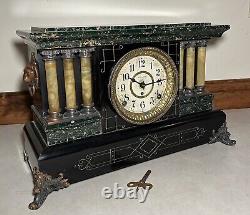 Seth Thomas 8 Day Adamantine Black Mantel Lion Head Desk Shelf Clock