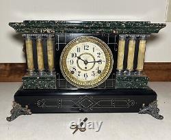 Seth Thomas 8 Day Adamantine Black Mantel Lion Head Desk Shelf Clock