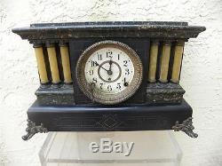 Seth Thomas Adamantine Celluloid Clock 1881-1917 With Copper Lion Heads & Feet