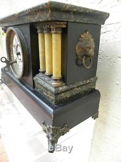 Seth Thomas Adamantine Celluloid Clock 1881-1917 With Copper Lion Heads & Feet