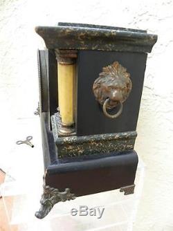 Seth Thomas Adamantine Celluloid Clock 1881-1917 With Copper Lion Heads & Feet