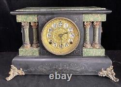 Seth Thomas Adamantine Faux Marble Mantle Clock Antique Cir. 1880 Works With Key