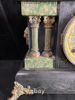 Seth Thomas Adamantine Faux Marble Mantle Clock Antique Cir. 1880 Works With Key