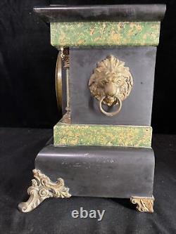 Seth Thomas Adamantine Faux Marble Mantle Clock Antique Cir. 1880 Works With Key