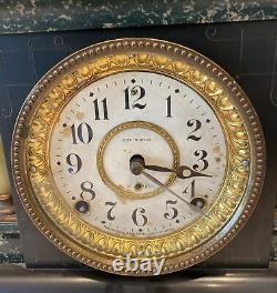 Seth Thomas Adamantine Faux Marble Mantle Clock Antique Circa 1880 Keeps Time