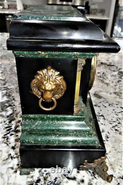 Seth Thomas Adamantine Mantel Clock 8 day Imperial Green Lion Head Antique