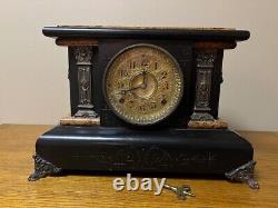 Seth Thomas Adamantine Mantle Clock, 1880s, Lion Head detail, key & weight