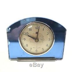 Seth Thomas Alarm Clock Blue Mirror Fancy Face Circa 1940 Art Deco