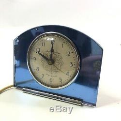 Seth Thomas Alarm Clock Blue Mirror Fancy Face Circa 1940 Art Deco