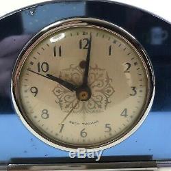 Seth Thomas Alarm Clock Blue Mirror Fancy Face Circa 1940 Art Deco