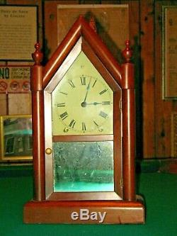 Seth Thomas Antique Steeple Shelf Mantle Clock Key Pendulum Mahogany Case 8 Day