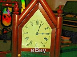 Seth Thomas Antique Steeple Shelf Mantle Clock Key Pendulum Mahogany Case 8 Day