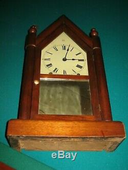 Seth Thomas Antique Steeple Shelf Mantle Clock Key Pendulum Mahogany Case 8 Day