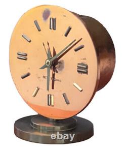 Seth Thomas Art Deco Machine Age Copper Chrome Desk Table Clock Vtg Modern Mcm