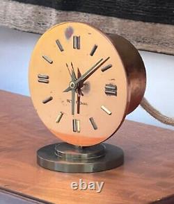 Seth Thomas Art Deco Machine Age Copper Chrome Desk Table Clock Vtg Modern Mcm