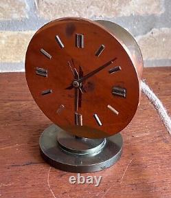 Seth Thomas Art Deco Machine Age Copper Chrome Desk Table Clock Vtg Modern Mcm