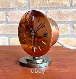 Seth Thomas Art Deco Machine Age Copper Chrome Desk Table Clock Vtg Modern Mcm