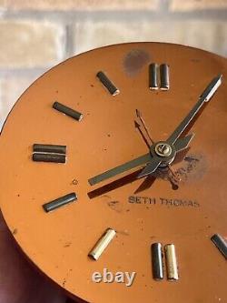 Seth Thomas Art Deco Machine Age Copper Chrome Desk Table Clock Vtg Modern Mcm