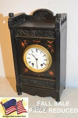 Seth Thomas Bee-1881 Antique Fine Cabinet Clock Ebonized Walnut With Bees