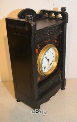 Seth Thomas Bee-1881 Antique Fine Cabinet Clock Ebonized Walnut With Bees