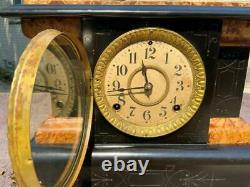 Seth Thomas Black and Onyx Adamantine Bronze Mercury Heads Mantle Shelf Clock