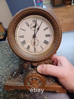 Seth Thomas Brass Mantle Clock Alarm Wind Up 1900s Art Nouveau Working See Video