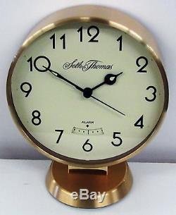 Seth Thomas Brass Round Pedestal Table Alarm Clock Tgo-1248