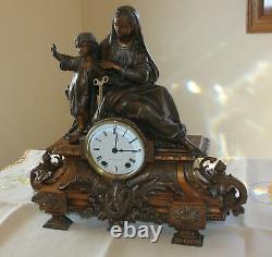Seth Thomas Bronze Figural Clock Madonna Virgin Mary Christ Child Jesus Antique