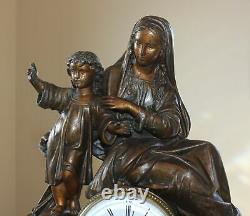 Seth Thomas Bronze Figural Clock Madonna Virgin Mary Christ Child Jesus Antique