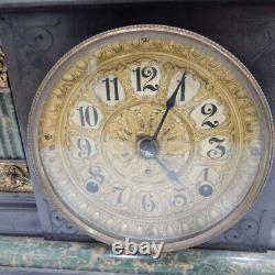 Seth Thomas Brown Adamantine Mantle Clock Faux Marble with Key Vintage