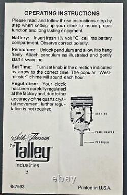 Seth Thomas By Tally Industries Regulator Wooden Clock Chimes On The Hour Works